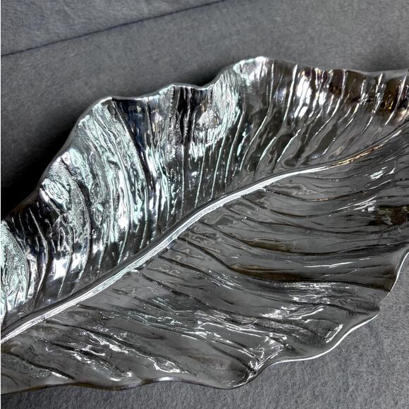 Beatriz Ball Autumn Leaf Platter Bowl Holiday Entertain Serving Party Silver - Picture 1 of 7